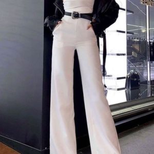 Elegant Solid Frenulum Oblique Collar Straight Jumpsuits(No Belt)